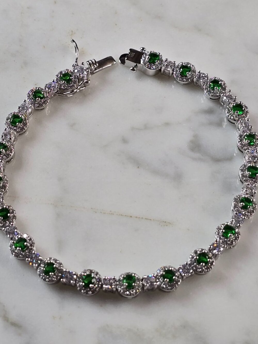 Womens Vintage Estate Sterling Silver Modernist Emerald Bracelet 15.6g #E7961